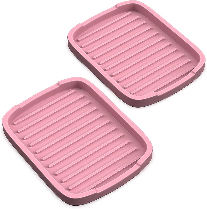 ZAPPOWARE Silicone Sponge Holder Soap Tray, Pink, Set 2pcs | 5.9" X 4.33"