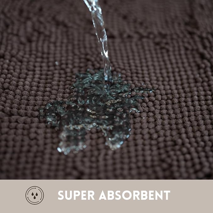 Bathroom Rugs Chenille, Extra Thick and Absorbent, Non-Slip, Machine Washable, Dry Quckily, Soft Cozy Plush, Used Under Shower Bathtub and Sink, Bath Mat Sets Coffee