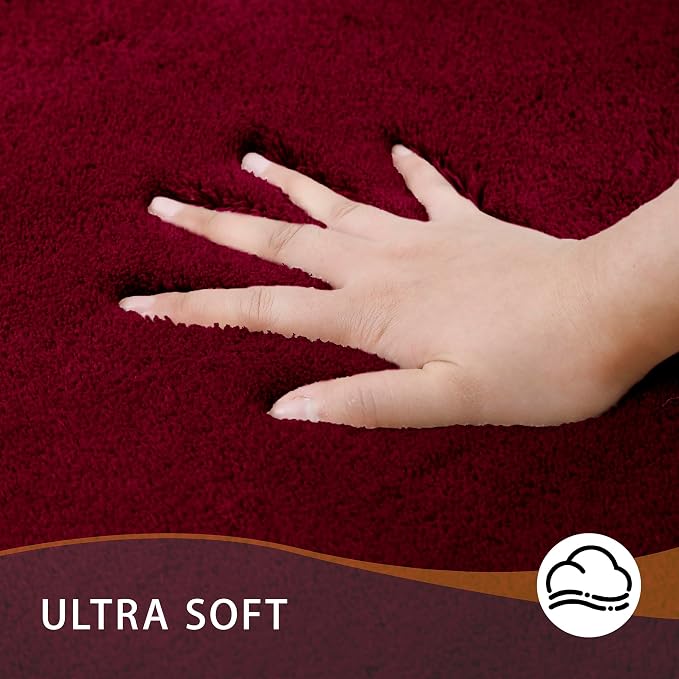 MINIDEAR Toilet Rugs 24x20 - U Shaped Wine Red Thick Memory Foam Contour Rugs,Ultra Soft & Plush Fluffy, Non-Slip, Quick Dry, Absorbent Washable Floor Microfiber Mat for Home Decor Accessories
