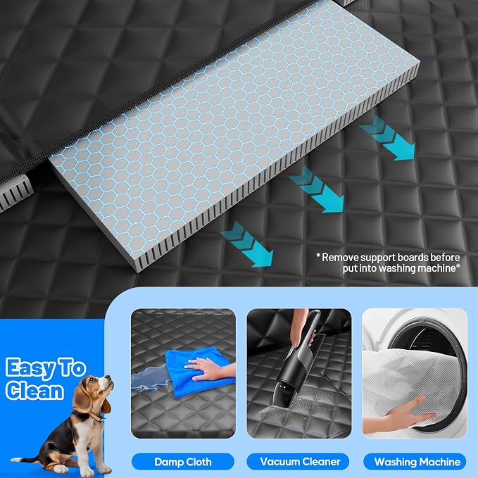 Dog Car Seat Cover for Back Seat, Hard Bottom Hammock Hold 400lbs For Cars | Waterproof,Anti-Scratch,Safety Non-Slip,600D Oxford,Mesh Window,Storage Pocket