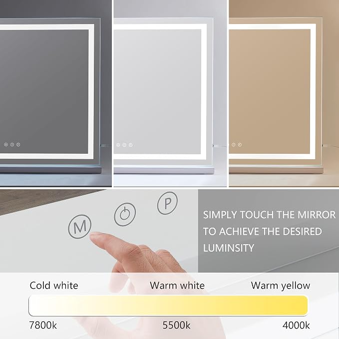 HIEEY Lighted Makeup Mirror, 18.1" x 22.8" Hollywood Vanity Mirror with Lights, Three Color Lighting Modes, with 5X Magnification Mirror, Smart Touch Control (White)