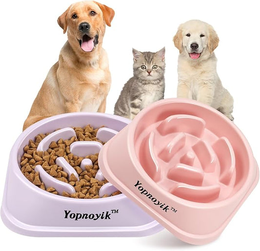 2 Pack Slow Feeder Dog Bowls for Medium Dogs & Cats | Non-Slip Base, Anti-Choking Design, Reduces Bloating & Overeating, Easy to Clean, 1.5-2 Cups