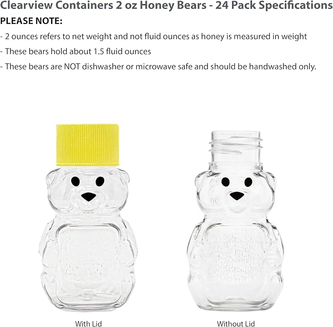 2 Ounce Honey Bears with Sealable Yellow Screw Top Lid - 24 Pack (2 oz. bear, 24pk, yellow)