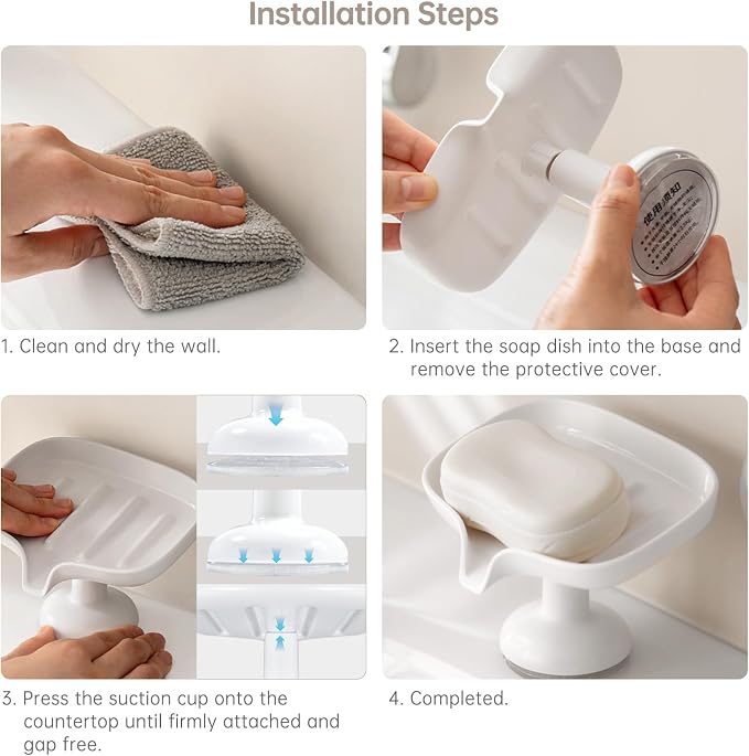 PAVSTINE Self-Draining Soap Dish with Suction Cup, Stand Bar Soap Holder | No-Drill Mounting, Removable for Easy Cleaning, Keeps Soap Dry, for Bathroom, Shower & Kitchen Sink, White