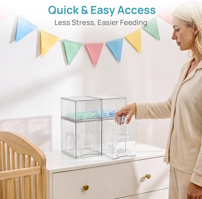 Vtopmart 4 Pack Baby Bottle Organizer Set, Stackable Storage Drawers Ideal for Kichen Countertop, Vanity, Bathroom, Cabinet, Pantry Organization