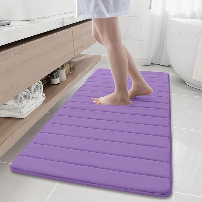 Buganda Memory Foam Bath Mat 60 x 24, Ultra Soft Absorbent Bathroom Rugs | Lavender, Machine Washable Quick Dry Bath Mats for Bathroom Floor, Shower and Tub, Home Decor Accessories