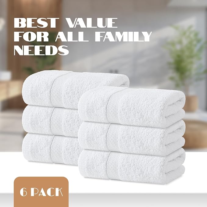 White Hand Towels Set for Bathroom, 12 Pack - Cotton Hand Towel Set for Gym, Kitchen and Spa, 16x27 Inches Soft Highly Absorbent Quick Dry Terry Salon Towels