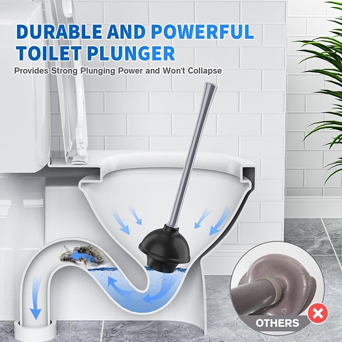 LOVLOY Toilet Plunger and Brush, Bowl Brush and Heavy Duty Toilet Plunger Set with Ventilated Holder, 2-in-1 Toilet Brush and Plunger Combo for 5.3-inch Toilet Drain Bathroom Cleaning (White)