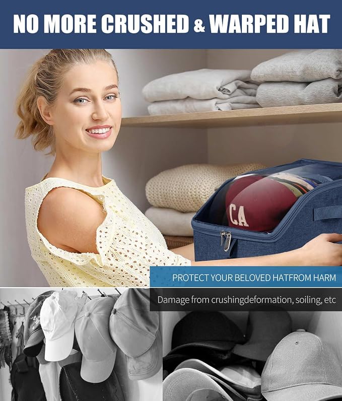 Livelab Hat Organizer for Baseball Caps, Hat Storage Holder Container for Closet Hold Hats with Clear Window, Hat Boxes for Home Storage | 1Pcs Blue