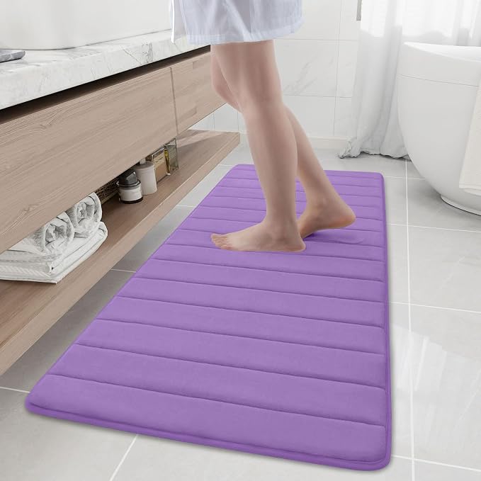 Buganda Memory Foam Bath Mat 59 x 20, Ultra Soft Absorbent Bathroom Rugs | Lavender, Machine Washable Quick Dry Bath Mats for Bathroom Floor, Shower and Tub, Home Decor Accessories