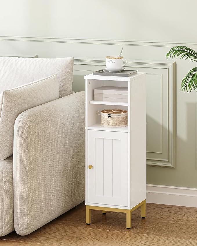 Hzuaneri Bathroom Storage Cabinet, Corner Floor Cabinet with Shelves, Customized Door Opening Direction, Bathroom Organizer with Adjustable Shelf for Kitchen, Living, Toilet Paper Cabinet, White
