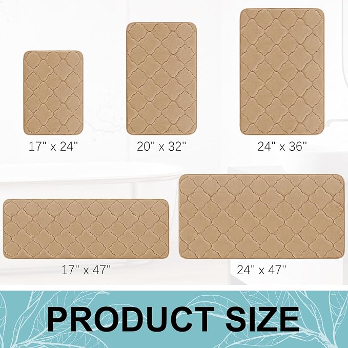 OLANLY Memory Foam Bath Mat Rug 47x24, Ultra Soft Bathroom Rugs, Dark Beige | Thick Absorbent Carpet, Non-Slip Backing, Machine Washable, for Bathroom Floor, Tub, Shower and Home Decor Accessories