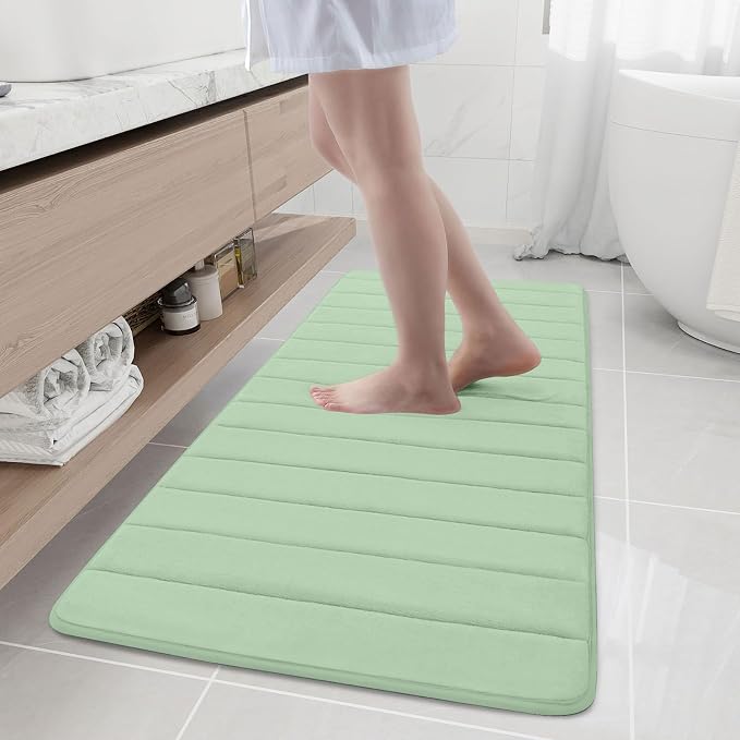 Buganda Memory Foam Bath Mat 55 x 24, Ultra Soft Absorbent Bathroom Rugs | Sage Green, Machine Washable Quick Dry Bath Mats for Bathroom Floor, Shower and Tub, Home Decor Accessories