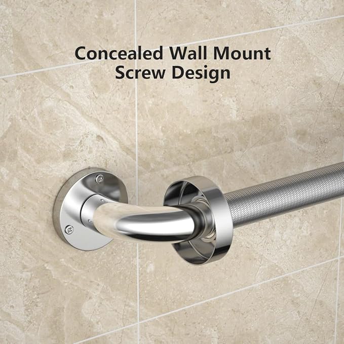 Anti Slip Shower Grab Bar 24 Inch, YuanDe Chrome Stainless Steel Bath Grab Bar, Knurled Bathroom Safety Rail, Shower Handrail Support, Handicap Elderly Injury Balance Assist Handles