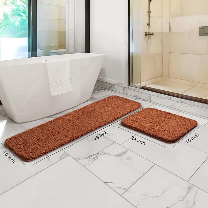 MIULEE Fall Burnt Orange Bathroom Rugs Set 2 Piece Bath Mats 16x24+16x48 | Soft Absorbent Microfiber Bath Rugs, Non Slip, Quick Dry, Fluffy Bath Rugs for Bathroom Floor Tub Showers, Machine Washable