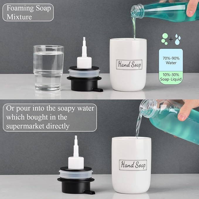 BosilunLife White Soap Dispenser Set - 2 Pack 12oz Ceramic Soap Dispenser | with Rust Proof Pump for Kitchen, Hand Soap and Lotion Set Suitable for Farmhouse Bathroom Decor with Waterproof Labels