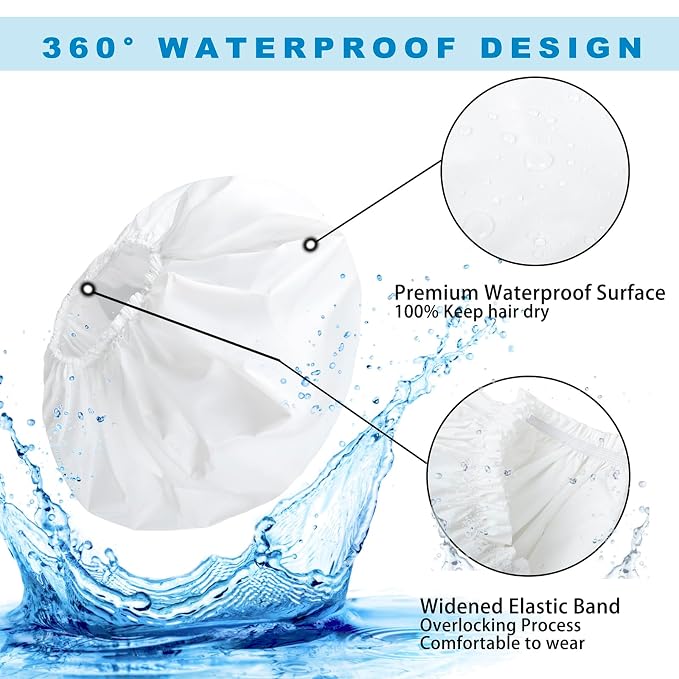 Super Jumbo Shower Cap for Women, 2 PCS Waterproof Hair Caps for Locs | Extra Large, Double Side Reusable PEVA Bath Cap, Washable, Holds Long Thick Twist Braid - Black + White