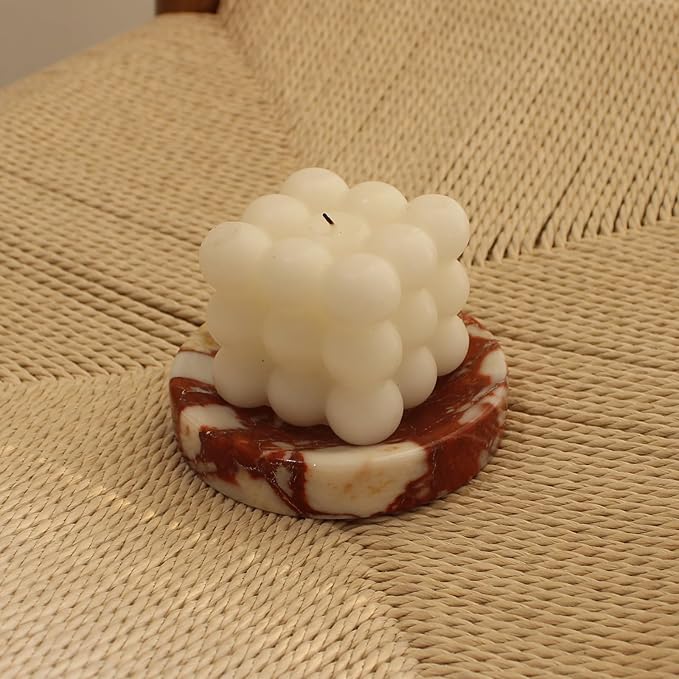 Natural Calacatta Red Marble Soap Dish, Round Small Jewelry Dish, Sponge Holder for Bathroom, Kitchen