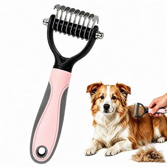Pet Grooming Brush - Double-Sided Dematting Comb & Deshedding Tool for Dogs and Cats, Effortless Hair Removal, Ideal for Long-Haired Breeds, Reduce Shedding (1, Pink, Small)