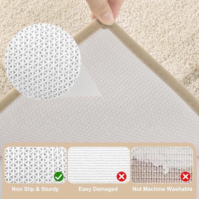 SHACOS Soft Microfiber Bathroom Rugs Set of 2 Pieces, Light Beige | 47x20 + 32x20, Absorbent Plush Bath Rugs, Non Slip Washable Shaggy Bath Mats, Fluffy Bathroom Runner Floor Mats Shower Rug