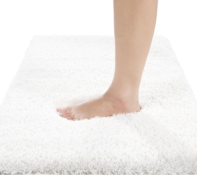 Yimobra Bathroom Rugs Non Slip Washable 60x24, Ultra Soft and Water Absorbent Bath Mats, Plush Fluffy Shower Mat Outside, Luxury Microfiber Thick Matts for Bathroom Floor/Tub, Off White