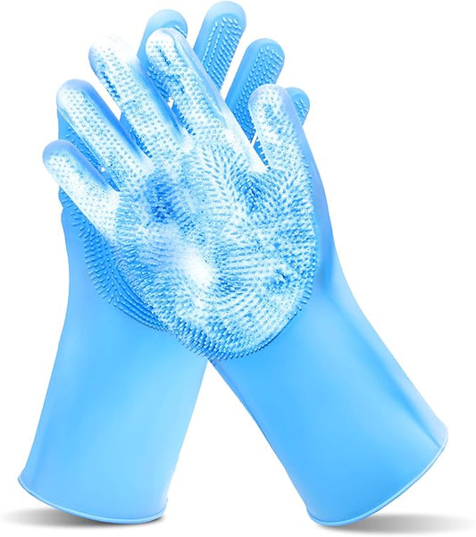 Pet Grooming Gloves—Dog Washing Gloves with High-Density Teeth | Dog Bath Scrubber with Enhanced Five Finger Design, Silicone Gloves for Dogs and Cats Bathing, Massage (Blue)