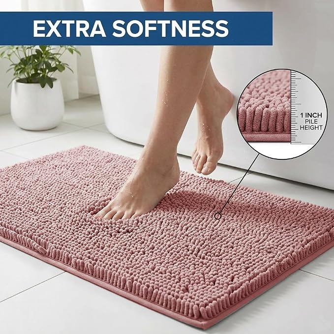 Bathroom Rugs Sets 2 Piece,Super Absorbent Chenille Bath Mats and U-Shaped Toilet Rug,Strong PVC Non Slip Backing,Microfiber Washable Dry Quickly Bath Mats for Bathroom(20"x32"+20"x20"U, Dusty Rose)