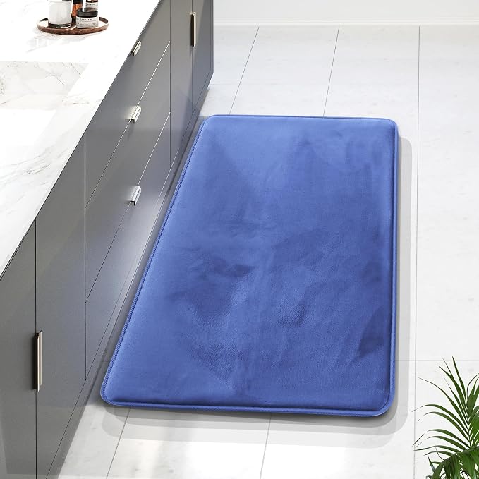 Clara Clark Bathroom Rugs, Velvet Memory Foam Bath Mat, Non-Slip Bath Rugs, Machine Wash, Dries Quickly, Ultra Soft Plush Bath Mats for Bathroom, 24 x 36, Calm Blue