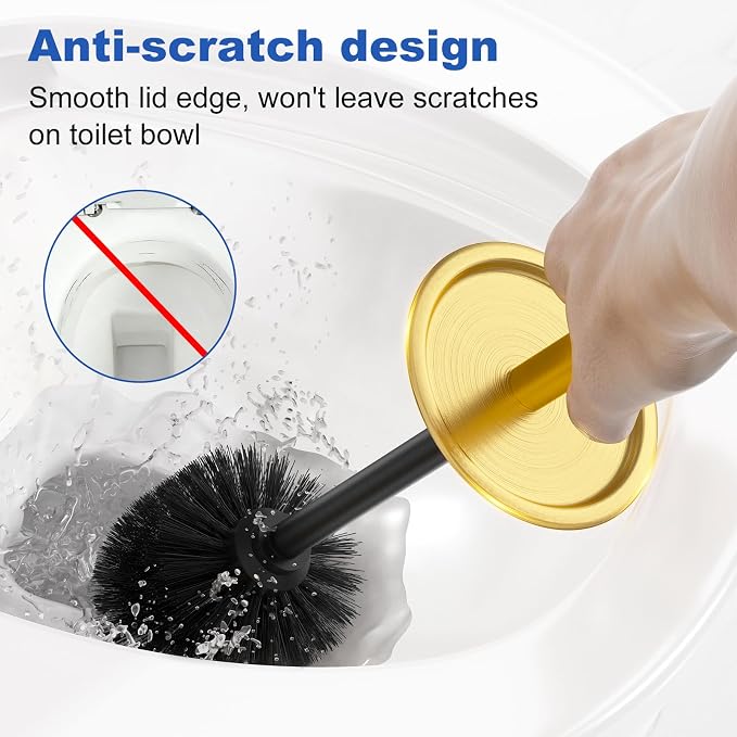 Toilet Brush and Holder Set：304 Stainless Steel Heavy Duty Toilet Bowl Brush，Removable Inner Bowl and Splash Protection，Bathroom Toilet Brush-Dense Bristles for Through Cleaning