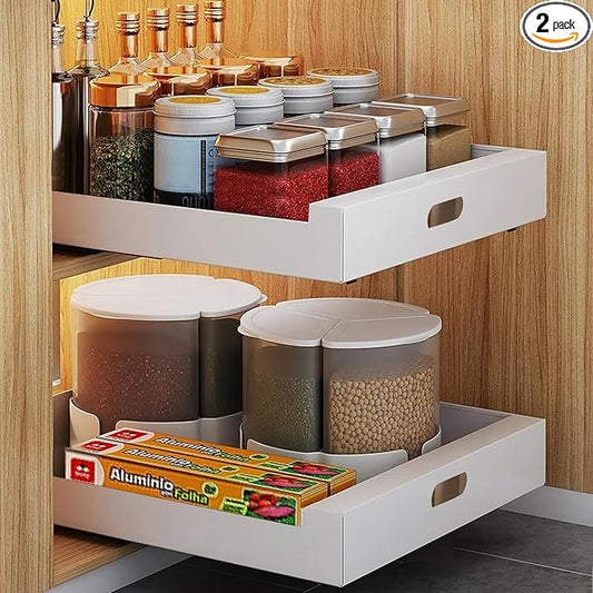 bealy 21'' Deep Cabinet Organizer Adhesive, 10'' Wide Pull Out Cabinet Organizer for Face Frame or Frameless Cabinets, Roll Out Shelves for Kitchen Cabinets, Pantry Shelves, Bathroom, 2 Pack