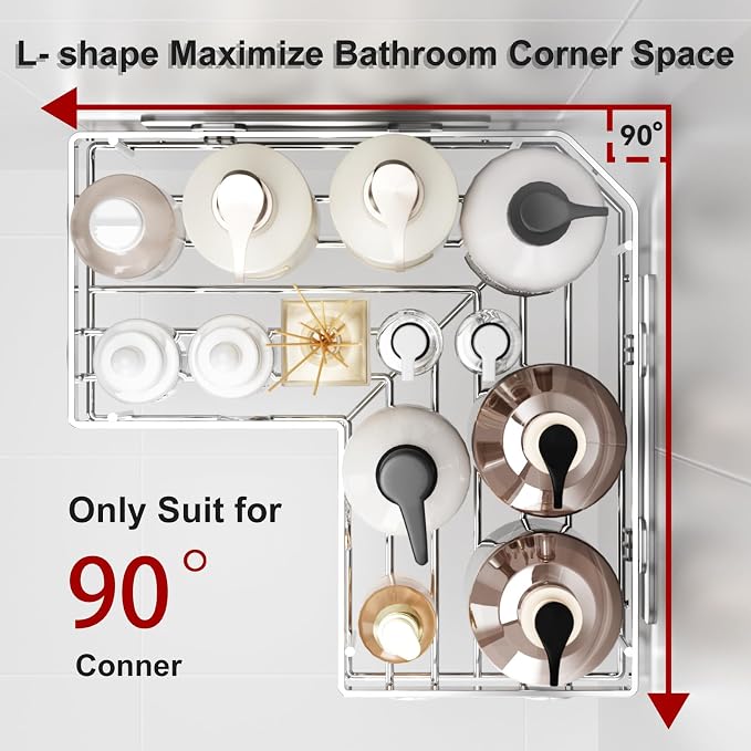 Liuoud Corner Shower Caddy 5 Pack, Rustproof Stainless Steel Shower Organizer with Soap Rack Toothbrush Holder, Large Capacity Adhesive No Drilling Bathroom Kitchen&Home Decor Set, Silver