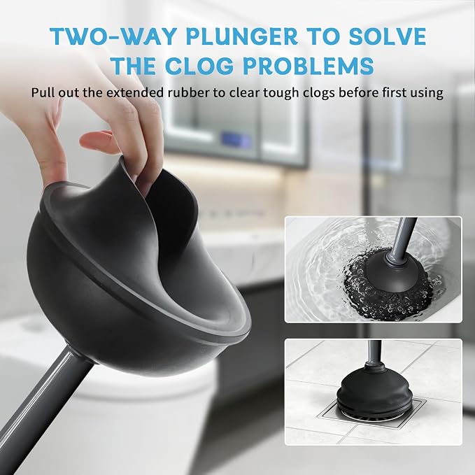 Sellemer Toilet Brush and Plunger Set, Curved Head for Deep Cleaning, Grey | Brush and Plunger set, Curved Nylon Bristles for Deep Clean, Strong Suction Plunger, Ventilated Holder for Quickly Air Dry