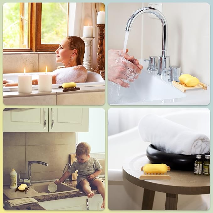 Sawysine 50 Pcs Home Bamboo Wood Soap Holder Bulk Bathroom Wooden Soap Dish Tray Saver 4.72 x 3.35 x 0.7 Inch Hand Craft Bathtub Self Draining Dish for Bar Kitchen(Charcoal and Wood Color)