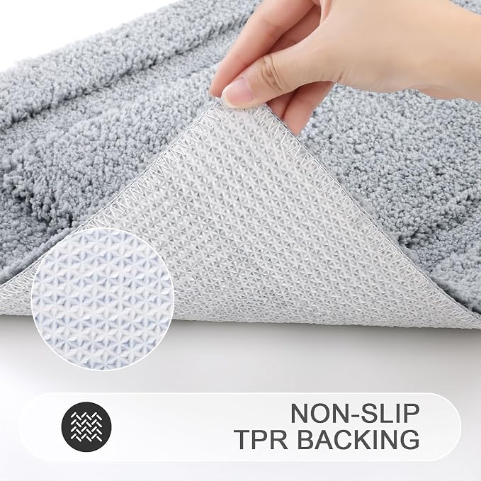 SHACOS Microfiber Bathroom Rugs Set of 3 Pieces | Small Bath Mats 16"x24" with Toilet Lid Cover U Shaped Toilet Rug Fluffy Plush Non Slip Washable Carpet(Light Grey)