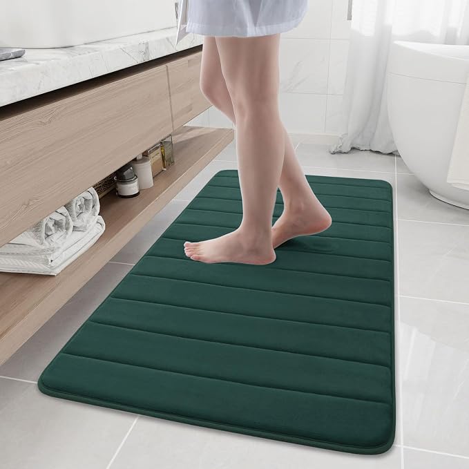 Buganda Memory Foam Bath Mat 47 x 24, Ultra Soft Absorbent Bathroom Rugs | Dark Green, Machine Washable Quick Dry Bath Mats for Bathroom Floor, Shower and Tub, Home Decor Accessories