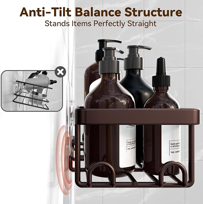 YASONIC Shower Caddy Adhesive, 100% Rustproof Shower Organizer with Soap and Toothbrush Holder, Large Capacity Shower Shelves for Inside Shower, No Drill Shower Storage for Home (5 Pack Bronze)