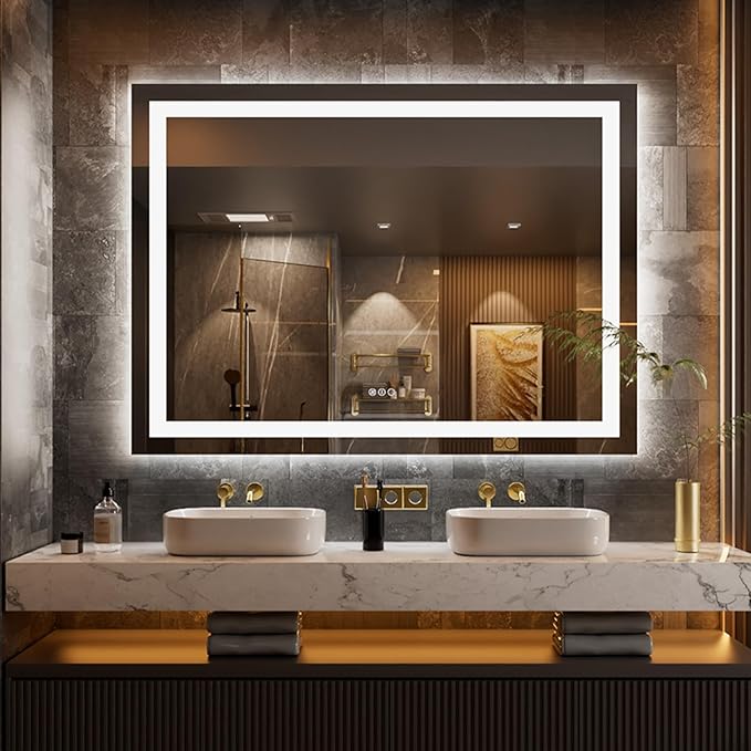 LOAAO 52"X36" LED Bathroom Mirror with Lights, UL Listed | Anti-Fog, Dimmable, 3 Color Temperature, Backlit + Front Lit, Memory Function, Tempered Glass