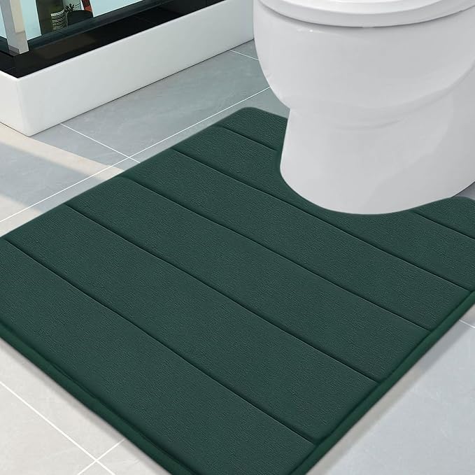 Buganda Memory Foam U-Shaped Toilet Rugs 24 x 20, Absorbent Bathroom mat | Dark Green, Thick Soft Machine Washable toilet mat for bathroom, Contour Bath Rugs Mat for Toilet Base