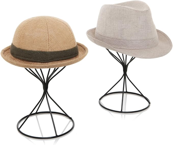 MyGift 2 Pcs Hat Holder Stand, Baseball Cap Organizer Storage, Wig Fedora Display Rack, Black Metal Wire