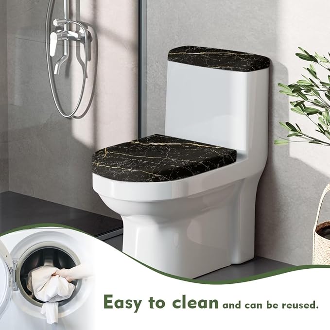 Black Marble Toilet Lid Cover Set of 2 Piece Tank Cover Replacement Home Bathroom Decor Accessories