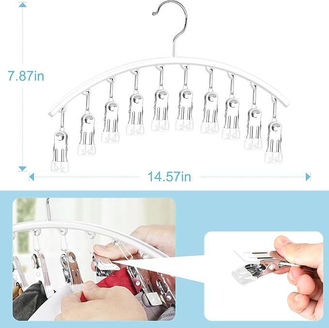 Cuipingoo Hat Hangers for Closet, Metal 2 Pack Hat Organizer Holder for Hanger Closet Display, Hat Racks for Baseball Caps w/10 Clips, Hat Holder for Ball Caps & Accessories, for Men Women, White