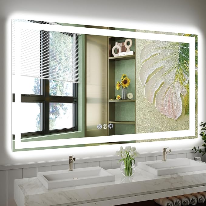 60x36 LED Bathroom Mirror, 6000LM, Separate Front and Back Lights | Shatter-Resistant Tempered Glass,Auto-Off Defogger,3 Color Modes,Smooth Dimming,Smart Memory Setting