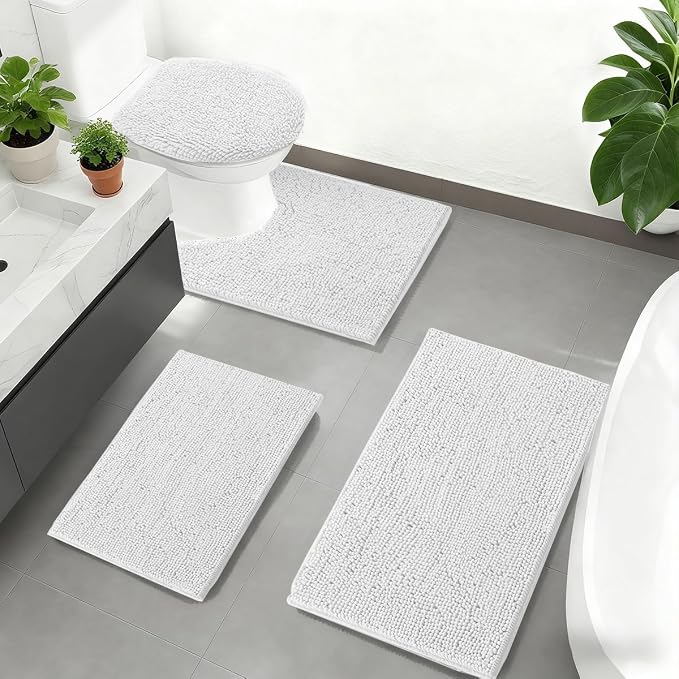 RUN HELIX Bathroom Toilet Lid Cover,Chenille Machine Washable Seat Covers, 17.5x15, Stays in Place Rubber Backing, Fits Most Round, Elongated and Oblong Lids, Accessories Decor,White