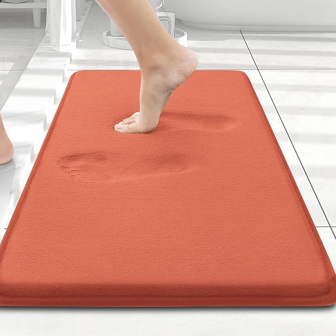 Smiry Memory Foam Bath Mat 24x16, Extra Soft and Absorbent Bathroom Rugs | Coral, Quick Dry Machine Washable Non-Slip Bath Mat for Bathroom Floor, Shower and Tub