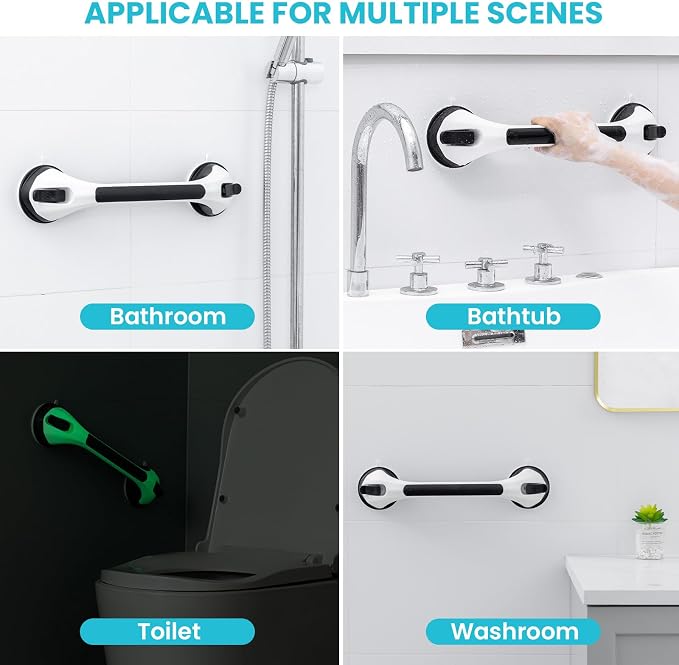 TAILI Shower Grab Bar Glow in The Dark, 16.8 in Grab Bars for Bathtubs, Shower Handles Bath Rails for Seniors and Elderly, Bathroom Safety Grip Removable No Drilling Waterproof Black,G9