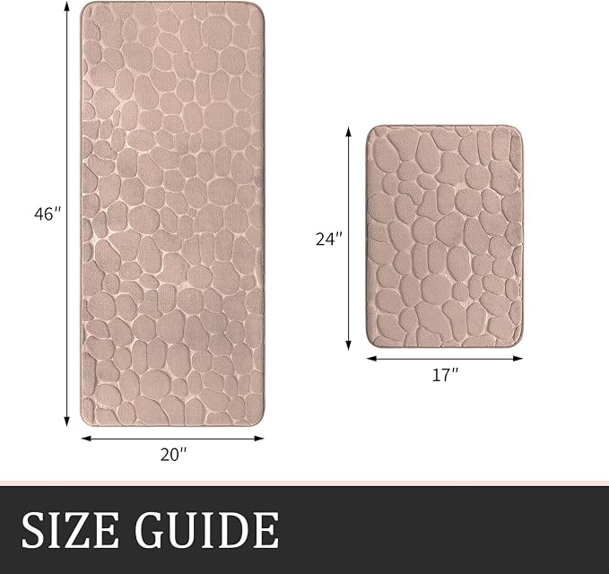 YIHOUSE Bathroom Rugs Mat Set, Memory Foam Bath Mat 2 Piece Khaki | 17x24&20x46, Non Slip, Water Absorbent, Washable, Bath Mat For Bathroom, Sink and Toilet