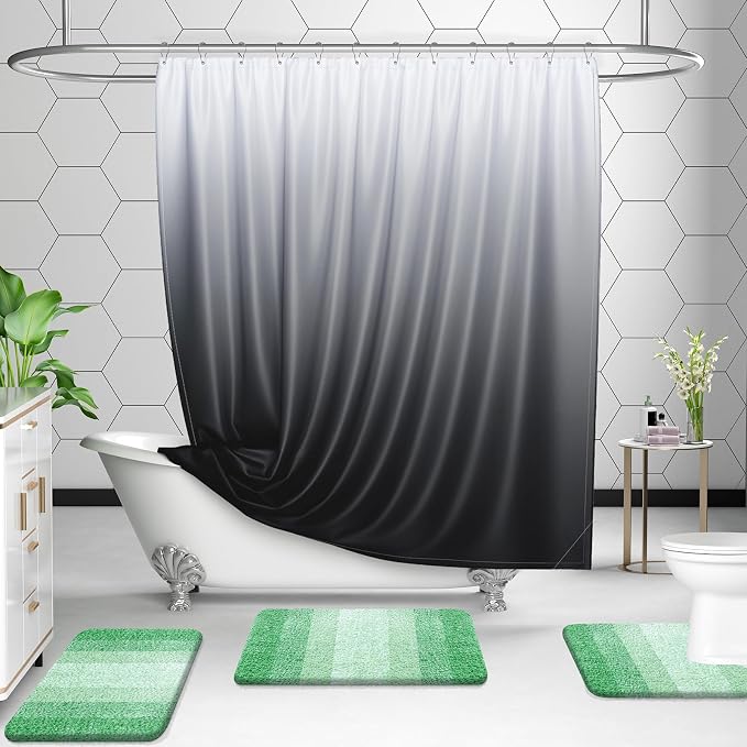 OLANLY Microfiber Bathroom Rugs Sets 3 Piece, 30"x20"+24"x16"+24"x20" | Green, Soft Absorbent Bath Mats and U-Shaped Contour Toilet Rug, Machine Wash Dry, Plush Shaggy Bath Mat Set for Bathroom