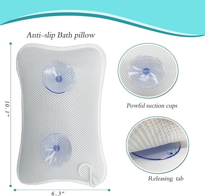 Bath Pillows for tub,Home Spa Pillows for Bathtub, Hot Tub,Head and Neck Support with 2 Strong Suction Cups,Pink