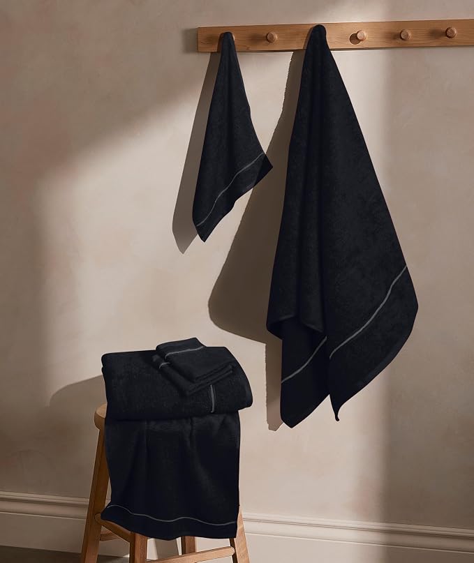 MyOwn Ultra Soft 6 Pack Cotton Towel Set, Contains 2 Bath Towels 28x55 inch, 2 Hand Towels 16x24 inch & 2 Wash Coths 12x12 inch, Ideal Everyday use, Compact & Lightweight - Black