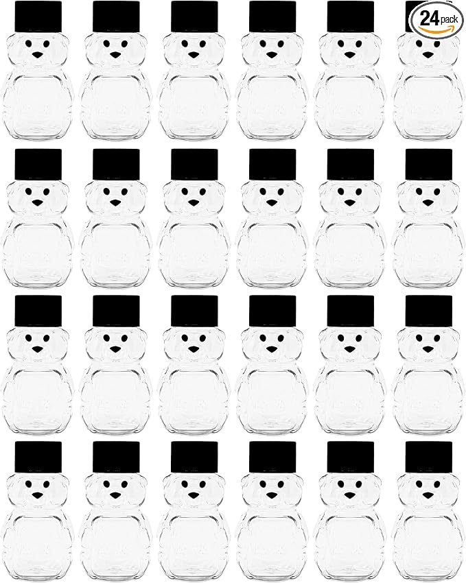 2 Ounce Honey Bears with Sealable Black Screw Top Lid - 24 Pack (2 oz. Bear, 24pk, Black)